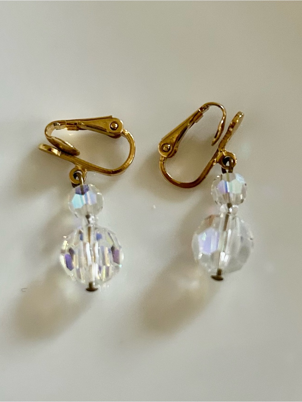 Gold-Tone Aurora Crystal Drop Earrings - Clear Iridescent - Picture 2 of 3